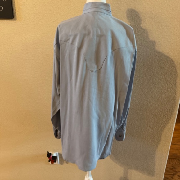Men's Pale Blue Stubbs Wester Texas Star Button Long Sleeve Banded Collar SZ L - Picture 7 of 11